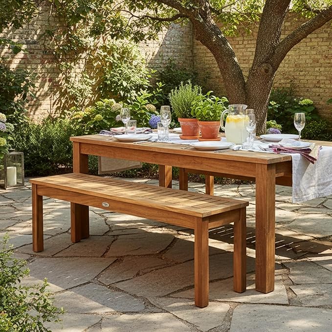 Tangkula 52 Inches Acacia Wood Outdoor Bench for Dining Room, Entryway, Poolside, Garden - Patio Backless Dining Seat with Slatted Design, Ideal for Outdoors & Indoors