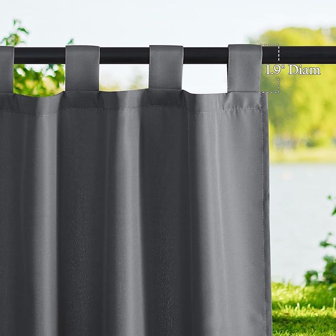NICETOWN Outdoor Curtains for Patio Waterproof 2 Panels, Sun Block Thermal Insulated Tab Top Indoor Outdoor Window Treatments Privacy Drapes for Exterior/Outside Screen, Dark Grey, W55 x L95