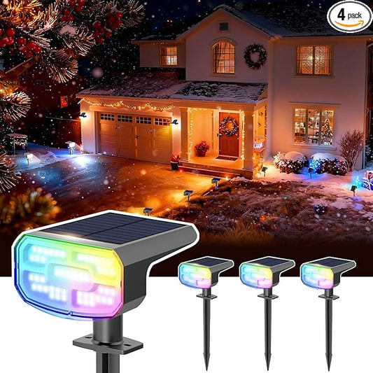 DAMINY Color Changing Solar Spot Lights 9 Lighting Modes, Outdoor Waterproof IP65,Multicolor RGB Christmas Spotlight for Gardens, Porches, Landscape, Yard Deconrations-4 Pack