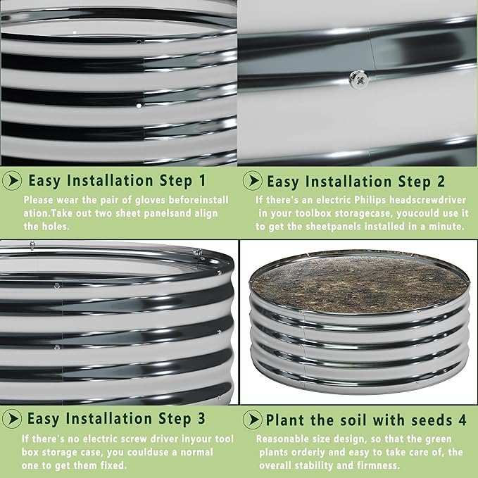 2PCS 3x3x1FT Galvanized Raised Garden Bed Kit,Vegetable Boxes-Round Metal Flower Box,Large Planter Raised Beds Outdoor Garden for Planting,Fruit,Herb-Silver