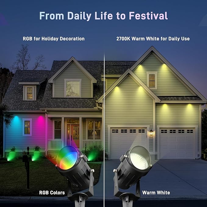 Halloween Christmas Outdoor Spotlights,12W RGBW Colors Changing Landscape Spotlight with Remote Control, IP65 Waterproof 110V Plug in LED Spotlight Outdoor for Yard Garden House (4Pack)