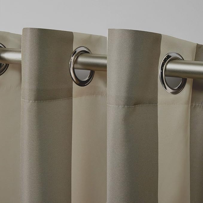 Exclusive Home Canopy Stripe Indoor/Outdoor Grommet Top Curtain Panel, 54"x108", Taupe / Sand, Set of 2