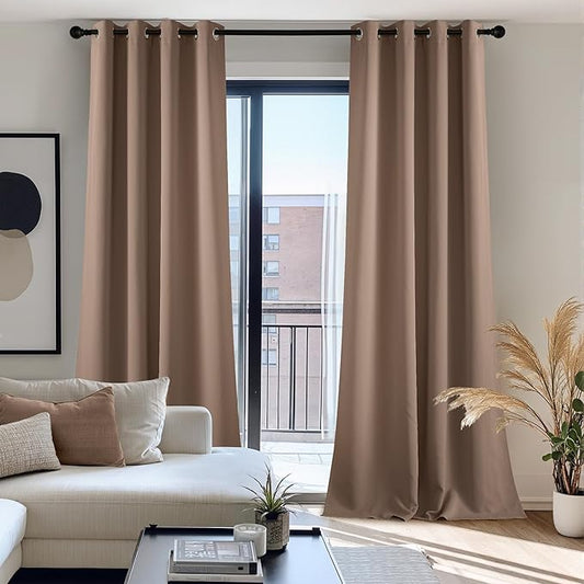 NICETOWN Curtain for Living Room 108 inches Long, UV Blocking Thermal Curtains for Bedroom, Waterproof Outdoor/Indoor Sunlight Shade for Patio, Porch, Dining Room, 52'' Wide, Tan, 1 Panel