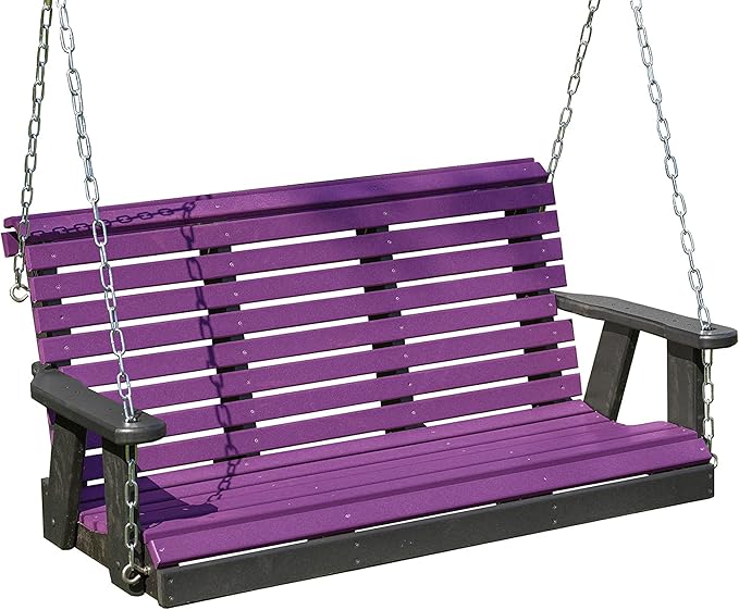 Poly Lumber Wood 4FT Porch Swing Amish Craftsmandship Made in USA HDPE with No wood fibers and 1000 lbs Limit. Stainless Steel Hardware.Signature Rollback design for Patio Outdoor Backyard Garden Park