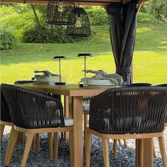 PURPLE LEAF 13 Pieces Outdoor Dining Set Patio Table and Chairs Set Aluminum Rattan Wicker Patio Furniture Set for Lawn Porch Deck Teak