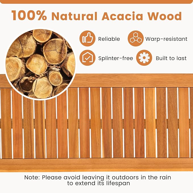 Tangkula 3 Piece Acacia Wood Patio Dining Table Set, 63" Large Patio Table & 2 Backless Benches w/Umbrella Hole, Farmhouse Indoor Outdoor Diner Furniture for Garden Poolside Deck Kitchen