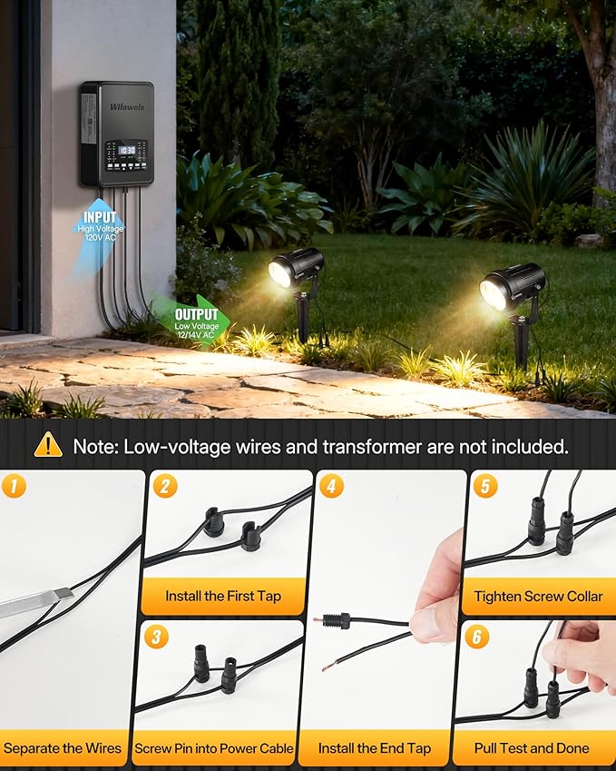 6W 700LM Low Voltage Landscape Lighting, 12V AC/DC 3000K Warm White LED Low Voltage Landscape Lights, IP65 Waterproof Outdoor Spotlights with Connectors for Garden Tree Yard 2 Pack W01SLP206