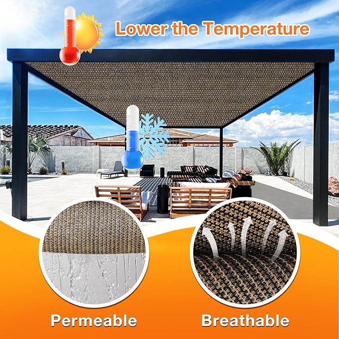 Artpuch Outdoor Pergola Shade Cover 14x20 FT Sun Shade Cloth with Grommets Mocha 90% UV Protection Canopy Patio Privacy Screen (Customized Available)