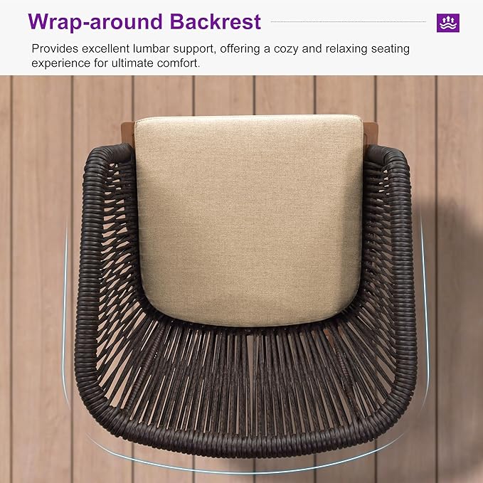PURPLE LEAF 5 Pieces Round Outdoor Dining Set Patio Table and Chairs Set Aluminum Wicker Rattan Patio Furniture Set for Lawn Garden Porch Brown