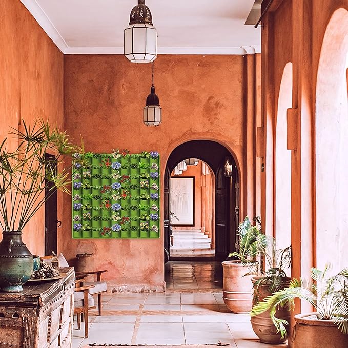 LITLANDSTAR Hanging Vertical Wall Planter, 72 Pockets, Green, 100cm x 100cm, Indoor/Outdoor, Wall Mounted, Felt, Traditional, Rectangular, Drainage Hole