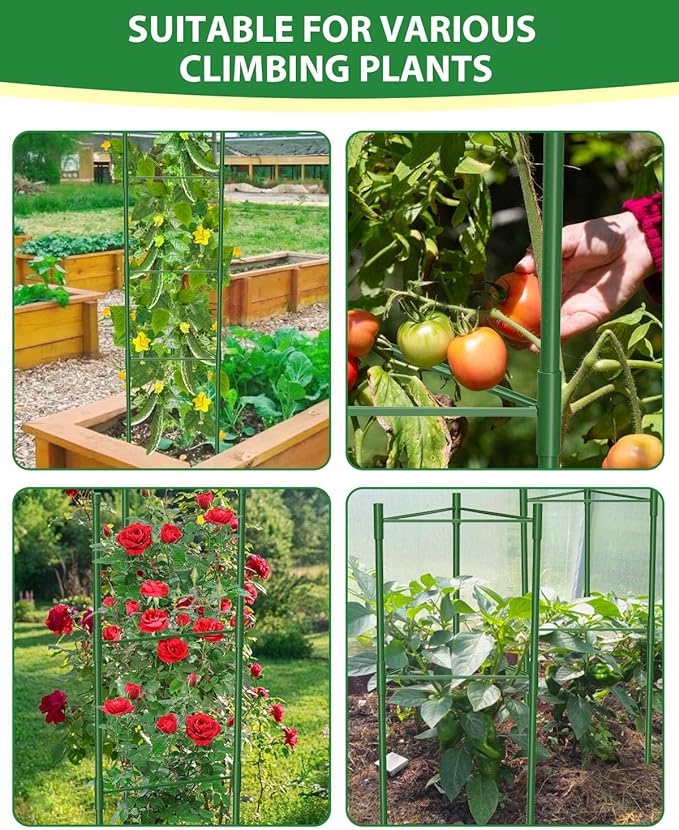8 Pack Tomato Cages for Garden, 51in*13in Adjustable Tomatoes Plant Stakes Support Cages Trellis, Garden Trellis for Vegetable Flowers Fruits Climbing Plants- 20 Binding Wires Included