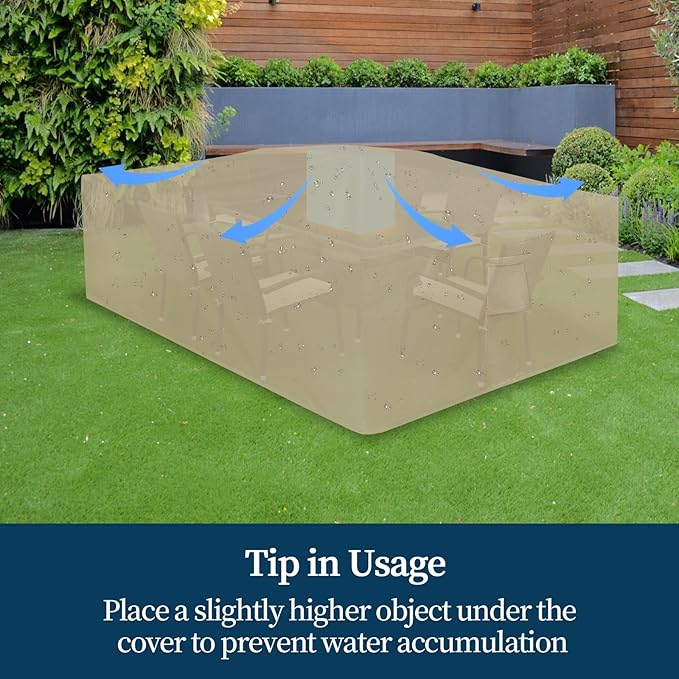 Easy-Going Rectangle Patio Furniture Cover Waterproof Outdoor Dining Table and Chair Cover Anti-UV Outside Sectional Sofa Set Covers (98"L x 78"W x 32"H, Camel)