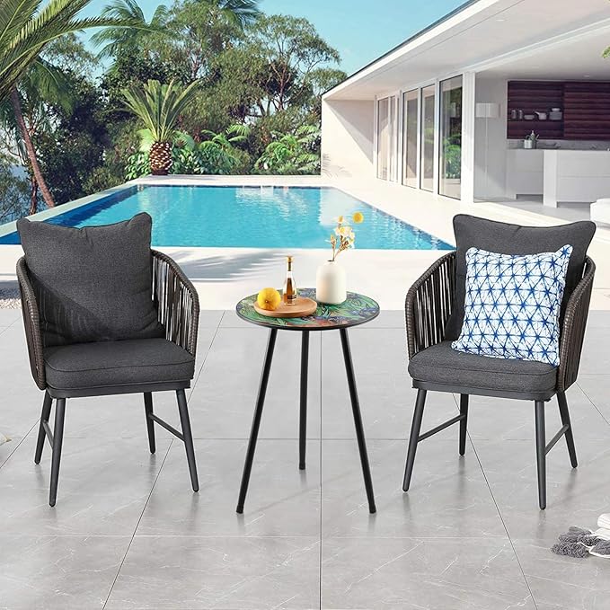 2 Packs Metal Outdoor Side Table Irises Patio Side Tables for Outside Small End Tables Round Patio Coffee Table Plant Stand for Balcony, Indoor, Bedroom, Living Room, Small Space