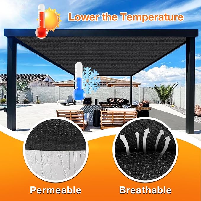 Artpuch Outdoor Pergola Shade Cover 17x19 FT Sun Shade Cloth with Grommets Black 90% UV Protection Canopy Patio Privacy Screen (Customized Available)