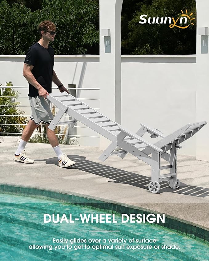 Lounge Chair Outdoor Set of 2, HDPE Chaise Lounge Outdoor, Pool Lounge Chair for Pool Poolside Deck Backyard Patio, White