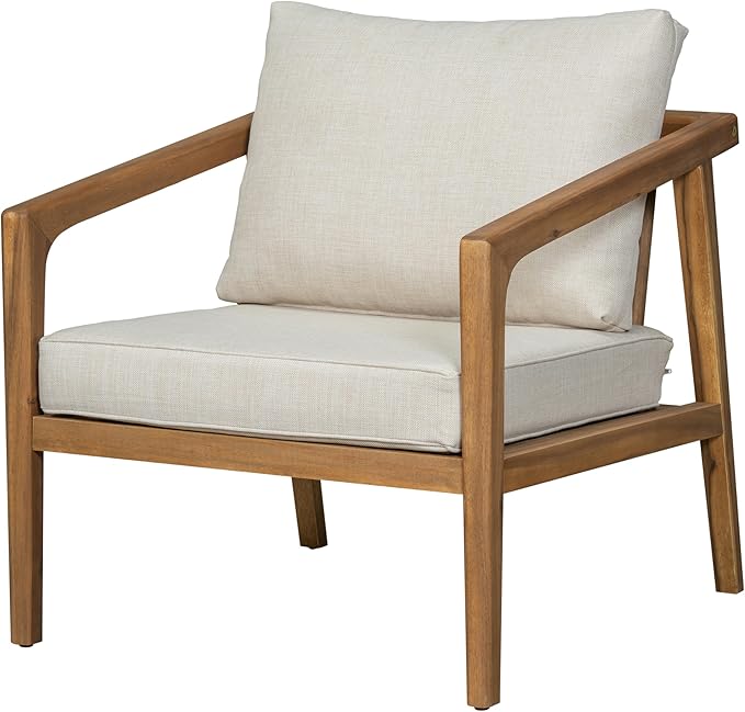 Christopher Knight Home Set of 2 Leland Patio Furniture Acacia Wood Club Chairs, Outdoor Lounge Chair, Relaxing Armchair/Accent Chair, Removable Cushion, Deep Seating, Sturdy Construction, Teak+Beige