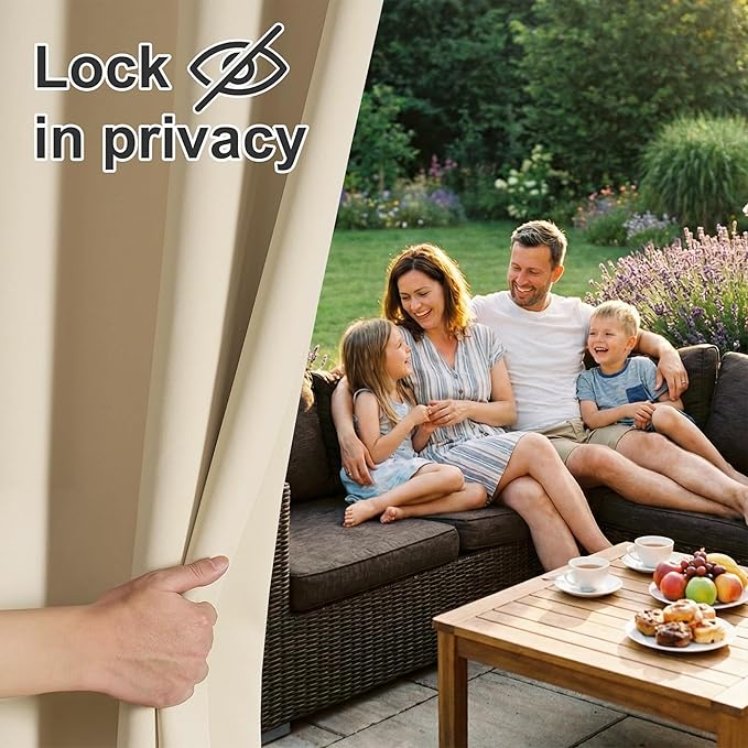 RYB HOME Extra Wide Outdoor Curtains for Patio Waterproof Heavy Duty Thermal Insulated in Summer Full Coverage Privacy for Porch, Cabana & Pergola, W100 x L95, Biscotti Beige, 1 Panel