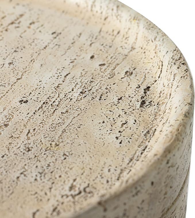 SUNBURY Outdoor Side Tables for Patio, Small Concrete Accent End Table, Stone Round Modern Coffee Furniture, Milky Cement Side Table