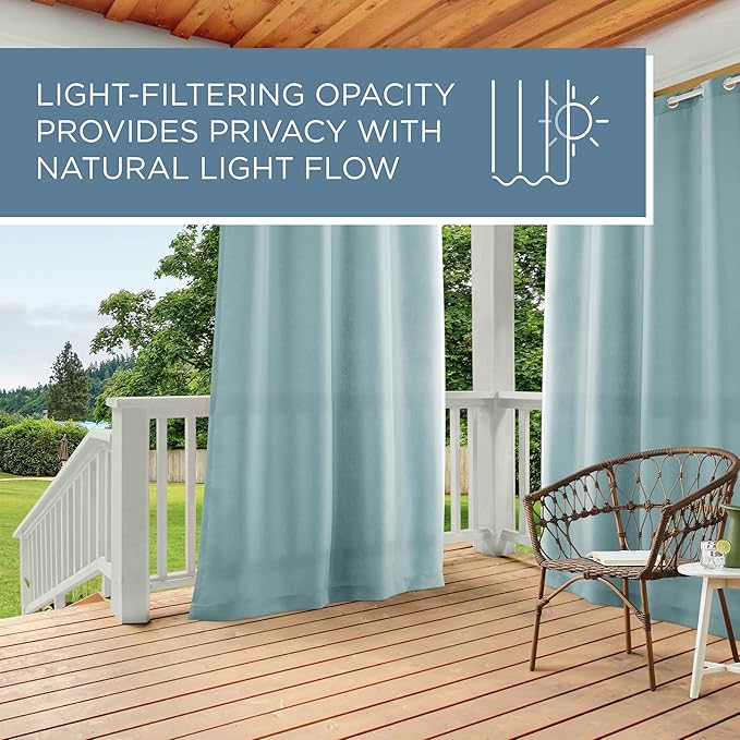 Town & Country Basics Cabana Solid Heavyweight Indoor Outdoor Curtains, Light Filtering Opacity with Grommet Top, Water Repellent, 2-Pack Set, 54"x96", Blue