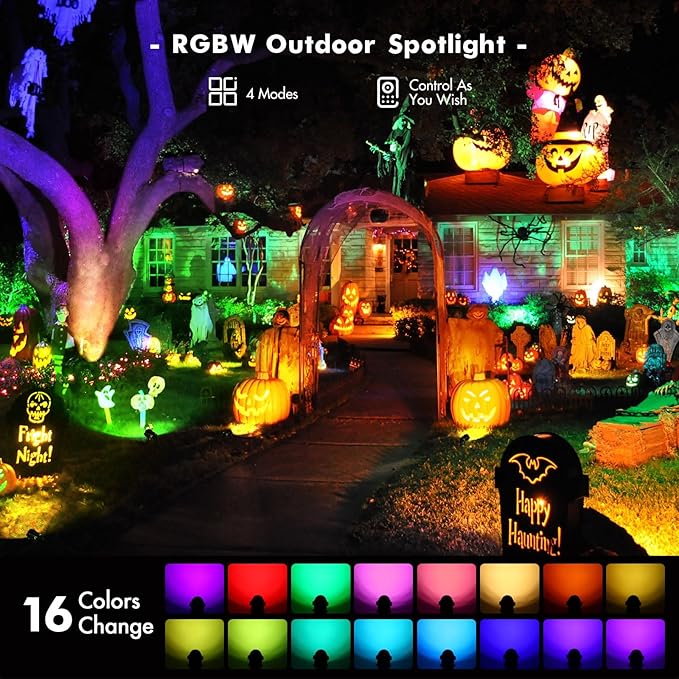 LemonBest Landscape Lighting - 6W RGB Color Changing Halloween Landscape Lights 120V Christmas Outdoor LED Spotlight with Remote Control Waterproof Spot Lights for Yard Garden Patio Driveway (2 Pack)