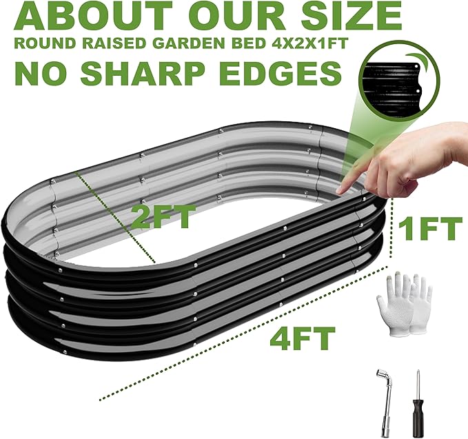 4x2x1ft-2pcs-Oval Raised Garden Bed Kit, Galvanized Planter Garden Boxes Outdoor, Metal Raised Garden Beds for Vegetables,Fruits, Flower,Black