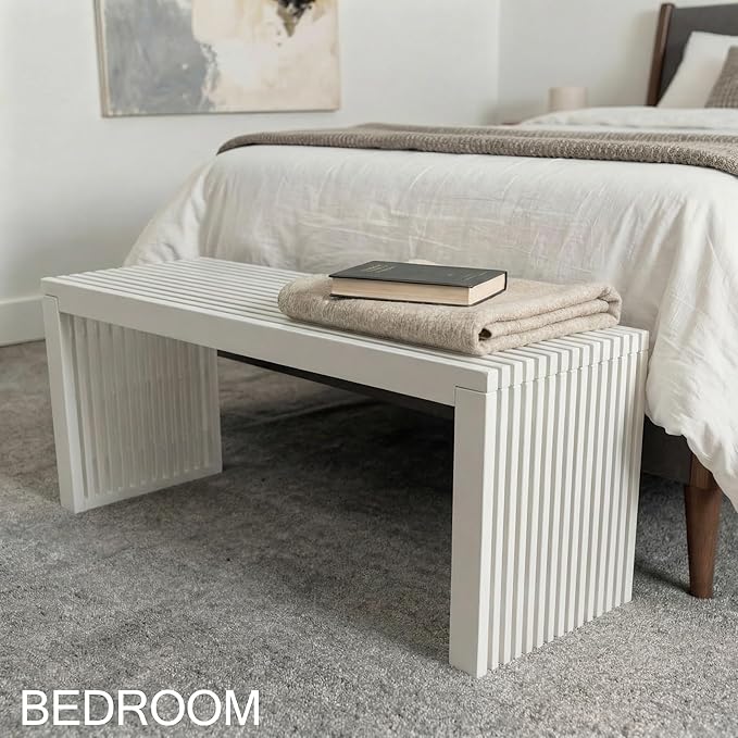 SWEVEN Bamboo Natural 36 inch Wooden Bench, Small Wood Benches for Entryway, Living & Dining Room, Kitchen, Bedroom, Bathroom, Hallway, Front Door Indoor & Outdoor Patio Use, Mid Century Modern Decor