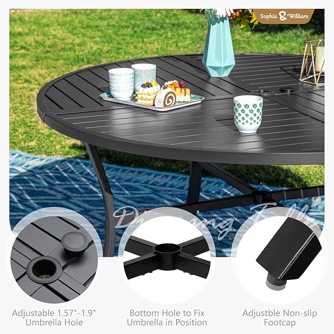 Sophia and William Outdoor Patio Dining Set for 4, Outdoor Table and Chairs, Removable Seat Cushions, Black 42" Round Patio Dining Table,Blue