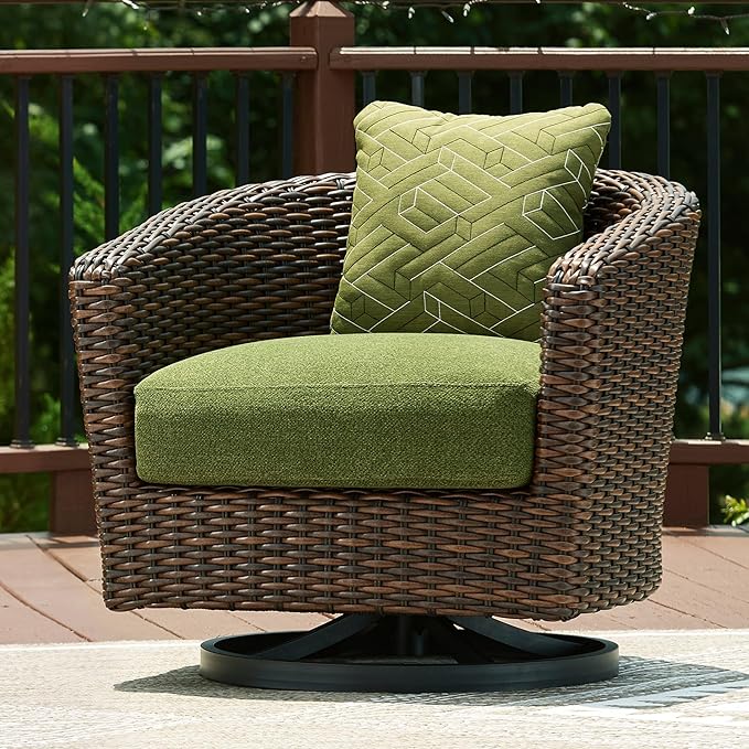 Signature Design by Ashley Horizon Hall Casual Outdoor Weather Resistant Swivel Lounge Chair with Removable Cushion, Green & Dark Brown