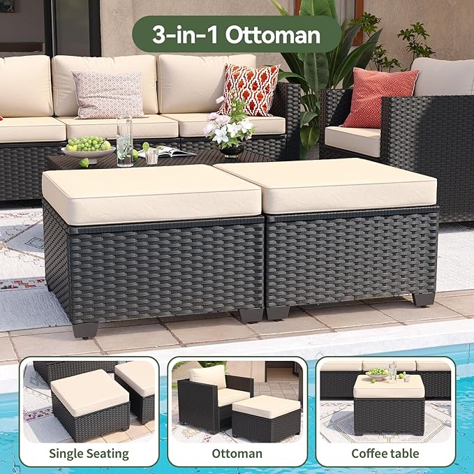 Aoxun 7 Piece Outdoor Patio Furniture Set 6 Seats, Outdoor Sectional with Thick Waterproof Cushions & Storage Coffee Table, Patio Conversation Sets for Garden,Backyard, Porch, Balcony, Deck, Beige