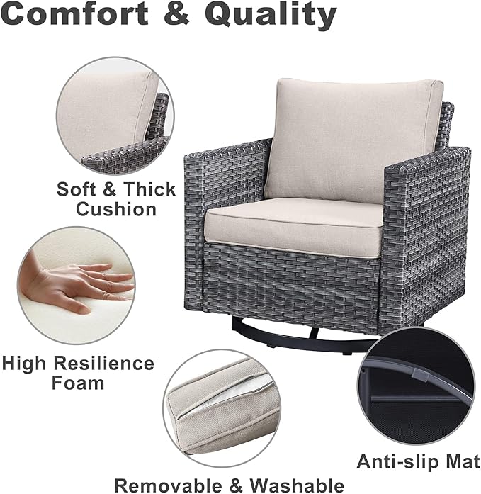 Belord Patio Conversation Set with Swivel Glider Chairs - 9 Piece Outdoor Sectional Furniture Set with Storage Box and Metal Top Table Gray Wicker/Beige Cushions