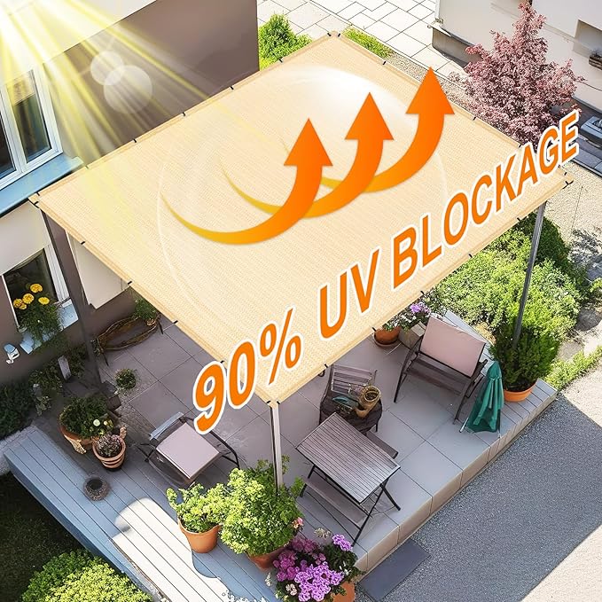 Artpuch 90% Sun Shade Cloth, 12 x 12 FT Pergola Shade Cover Canopy with Grommets, Sun Screen Fabric Tarp for Patio, Outdoor, Garden, Backyard, Wheat