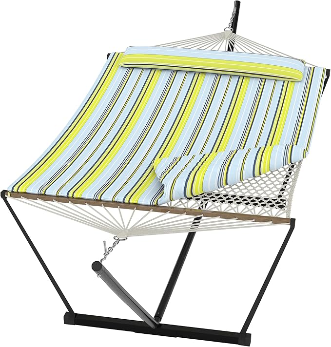 Double Hammock with Heavy-Duty Steel Stand, 2 Person Portable Hammock, 450LBS Max Weight Capacity, Easy Assembly, Ideal for Indoor, Backyard, Camping & Outdoor Use
