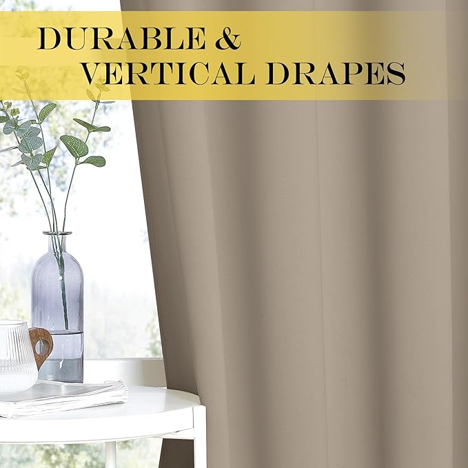 NICETOWN Blackout Curtain Drape 72 inch Long - Grommet Noise Reducing Thermal Insulated Modern Window Treatments for Bedroom Living Room (1 Panel, 52 x 72 Inch, Taupe)