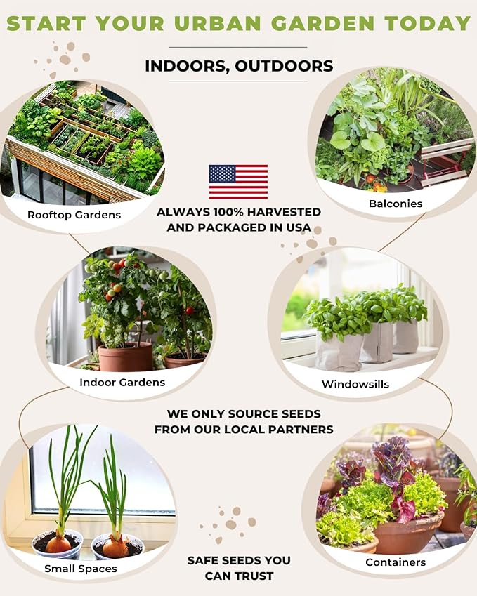 Tactiko Survival 15 Vegetable Seed Kit Varieties for Small Urban Garden, Balconies & Patios - Non-GMO, Heirloom - Popular USA-Grown Dwarf Seeds for Planting Vegetables - Indoor, Outdoor