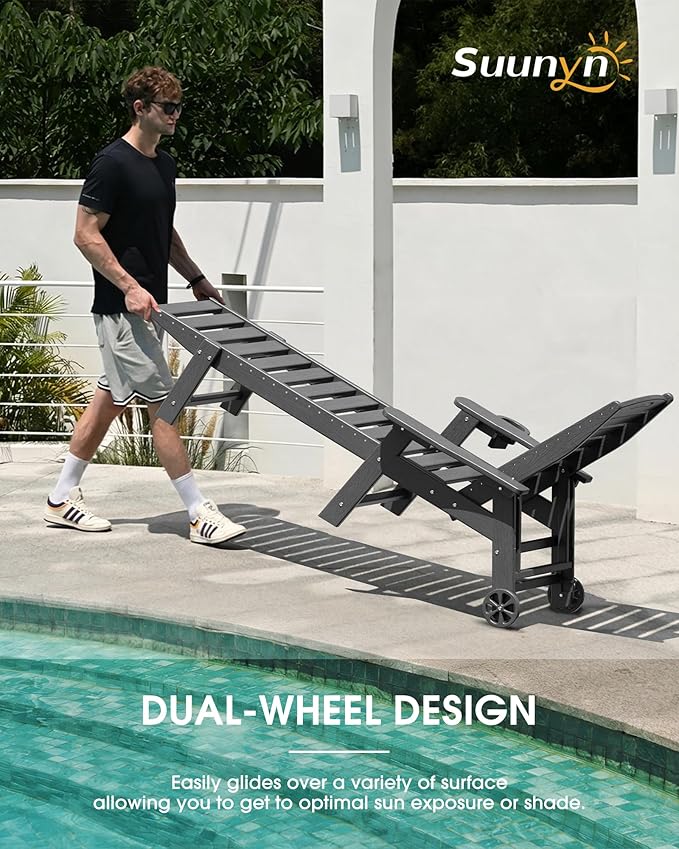 Lounge Chair Outdoor Set of 4 with Wheels, Adjustable 5-Position Chaise Lounge Outdoor, Patio Lounge Chair for Poolside Backyard, Grey