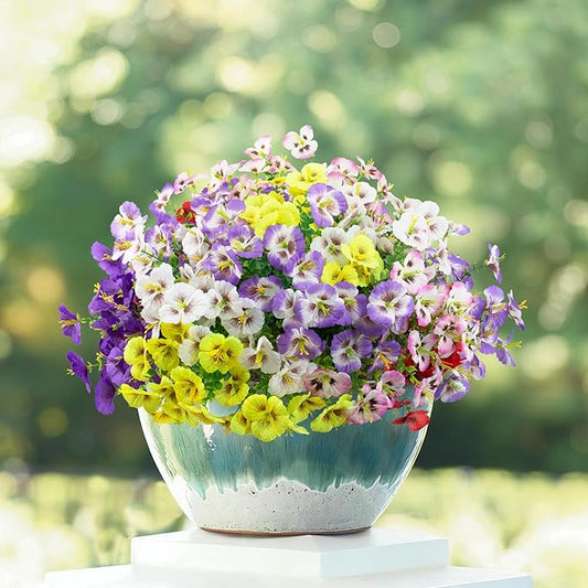 12 Bundles Artificial Pansy Flowers for Outdoor, Faux Silk Pansies Spring Flowers for Outside for Planter Front Door Porch Patio Yard Window Box Home Decor (Purple, Yellow, White,Red)