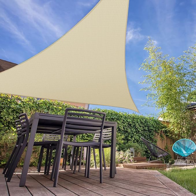 E&K Sunrise 13' x 13' x 13' Sun Shade Sail Triangle Canopy Shade Cover UV Block for Patio Backyard Garden Outdoor (Beige)