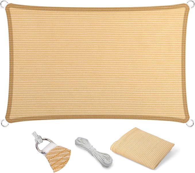 Eden's Decor Straight Flat-Edged Sun Shade Sail Rectangular 18' x 21' Beige UV-Blocking Outdoor Canopy Fabric Cloth Awning for Pergola Patio Garden Backyard Custom Size