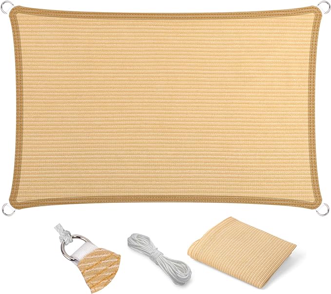 Eden's Decor Straight Flat-Edged Sun Shade Sail Rectangular 4' x 6' Beige UV-Blocking Outdoor Canopy Fabric Cloth Awning for Pergola Patio Garden Backyard Custom Size