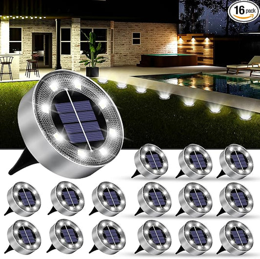 Solar Lights Outdoor 16 Pack, Solar Garden Outdoor Waterproof Pathway Lights Bright In-Ground Light Outdoor Lighting Decor for Lawn, Patio, Yard, Driveway, Step and Walkway White Light