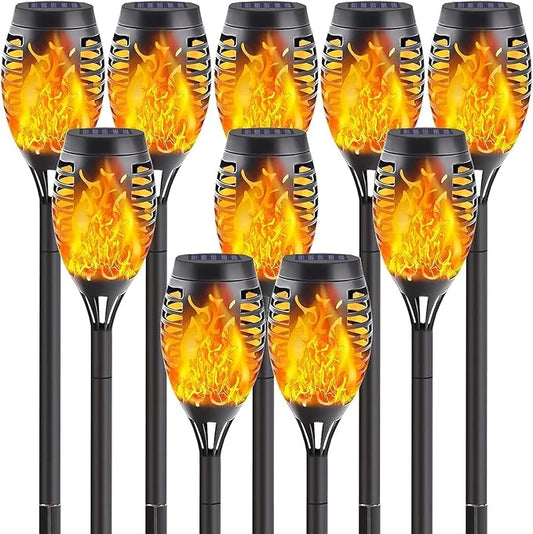 10Pack Solar Lights Outdoor, Mini Solar Torch Lights with Flickering Flame for Garden Decor, Solar Flame Lights Waterproof Solar Powered Outdoor Lights, Solar Tiki Torches for Pathway Patio Yard Porch