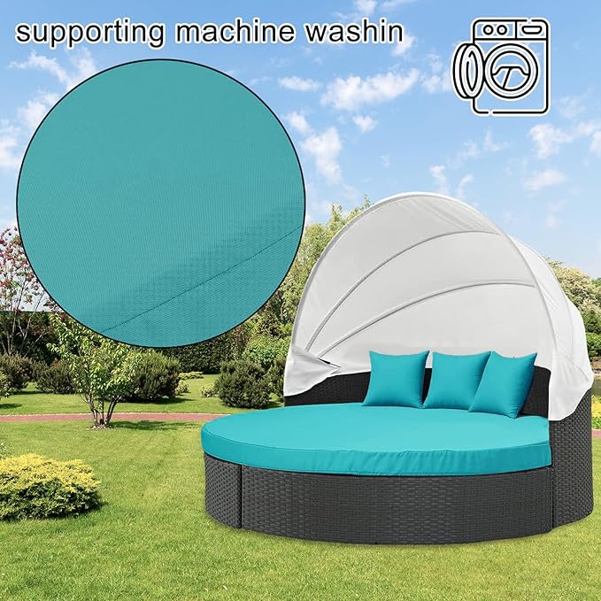 MICTONY Outdoor Daybed Cushion Cover, 66" Replacement Daybed with Elastic Band, Sun Bed Round Cushion ONLY (Daybed NOT Included), Peacock Blue