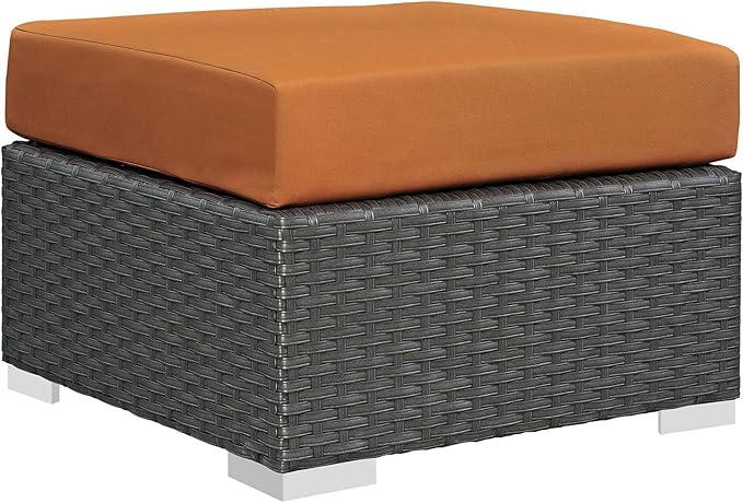 Modway Sojourn Wicker Rattan Outdoor Patio Sunbrella Fabric Ottoman in Canvas Tuscan