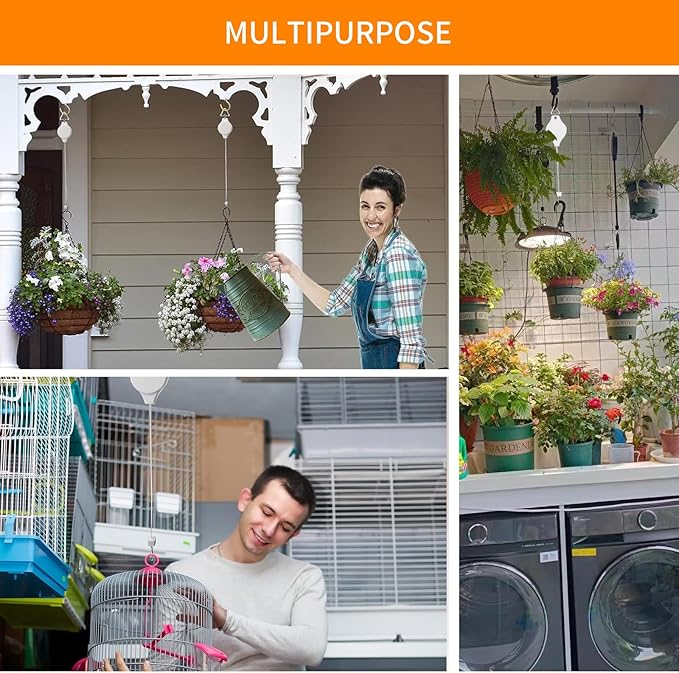 3Pcs Retractable Plant Hanger - Upgrade Plant Pulleys for Hanging Plants, Easy to Raise and Lower, Suitable for Garden Flower Pots, Hanging Planter, Bird Feeder (3Pcs-White)