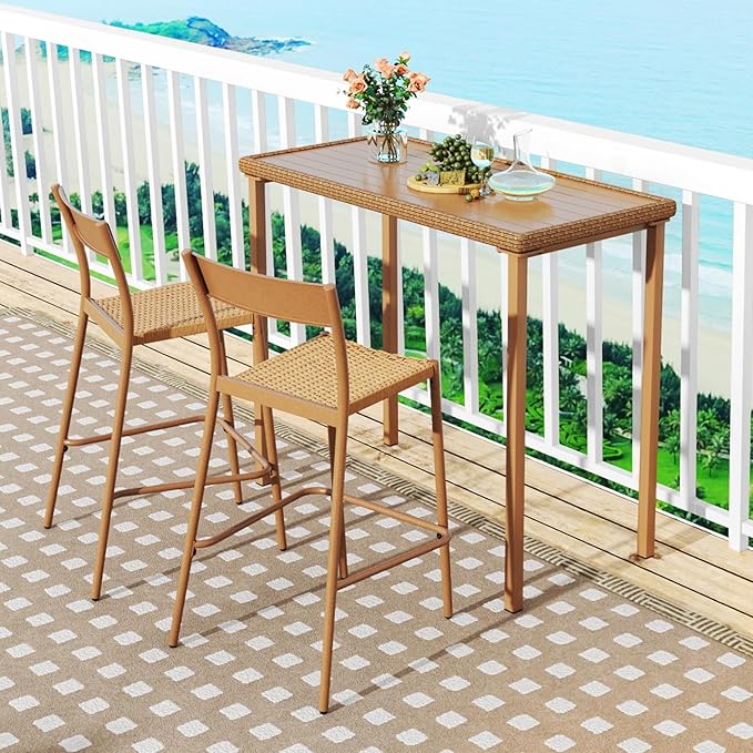 Tangkula Patio Bar Table, Heavy Duty Rectangle Metal Frame 48 Inches Outdoor Counter Height Table, for Backyard, Poolside, Balcony, Lawn