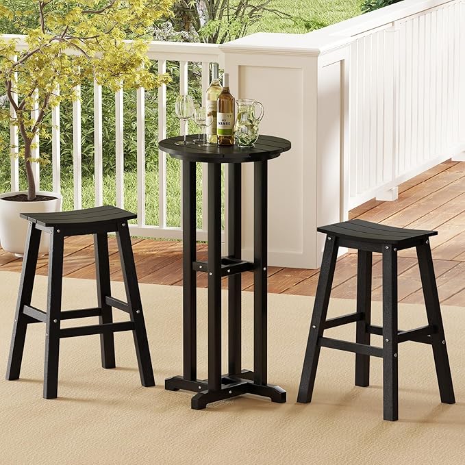 Tangkula 21.5" Round Bar Table, Patio HDPE Bar Height Dining Table w/Slatted Tabletop, Outdoor All-Weather High-Top Bistro Table for Poolside, Backyard, Balcony (Black)