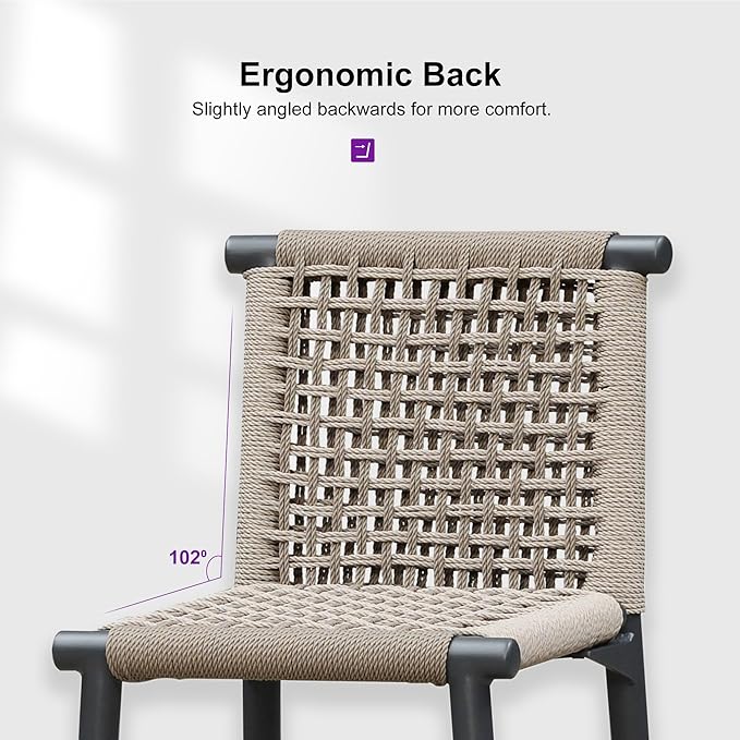 PURPLE LEAF Bar Stools Set of 2 with Back Aluminum Patio Counter Height Stools for Pool Lawn Kitchen All Weather Wicker Outdoor Bar Chairs Dark Grey