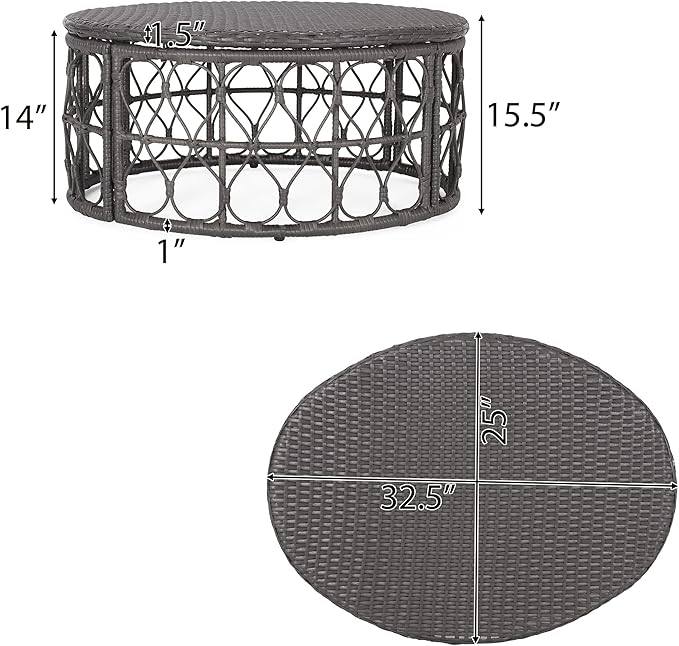 Bruce Outdoor Coffee Table - Wicker - Gray