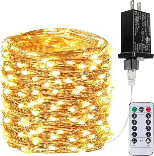 66Ft 200LED Fairy Lights Plug in with Remote, Waterproof String Lights Outdoor & Indoor 8 Modes with Timer, LED Twinkle Lights for Girl's Room Garden Patio Halloween Christmas Decorations (Warm White)