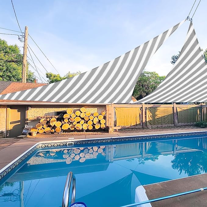E&K Sunrise 18' x 18' x 18' Sun Shade Sail Triangle Canopy Shade Cover UV Block for Patio Backyard Garden Outdoor (Gray White Strip)